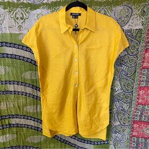 NWOT Paperwhite Golden Yellow 100% Linen Button Down Blouse Size 8